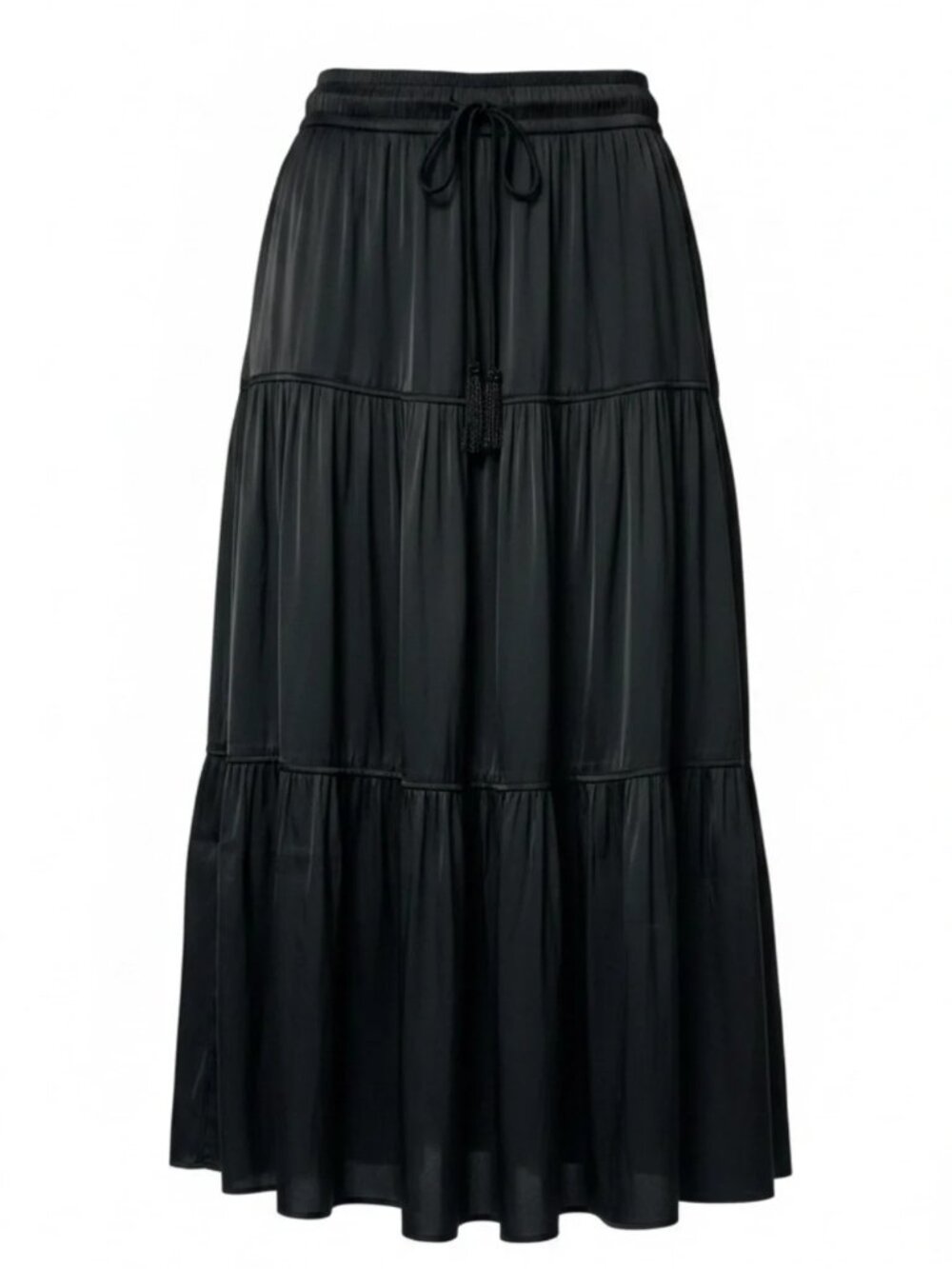 Joie Women's Black Tiered Maxi Skirt - Casual Drawstring Waist Size L - Picture 2 of 12